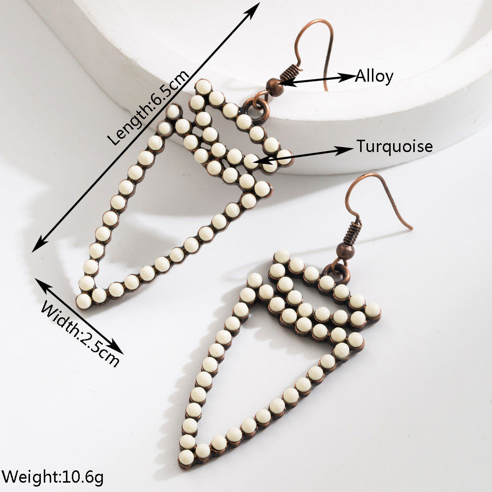 Wholesale Exaggerated white turquoise ethnic style earrings